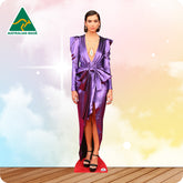 Cardboard standee of a woman in a purple dress with 'Australian Made' logo in the corner.